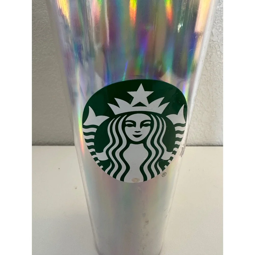 Starbucks Silver Iridescent Holographic Siren Logo‎ Cold Tumbler 24oz